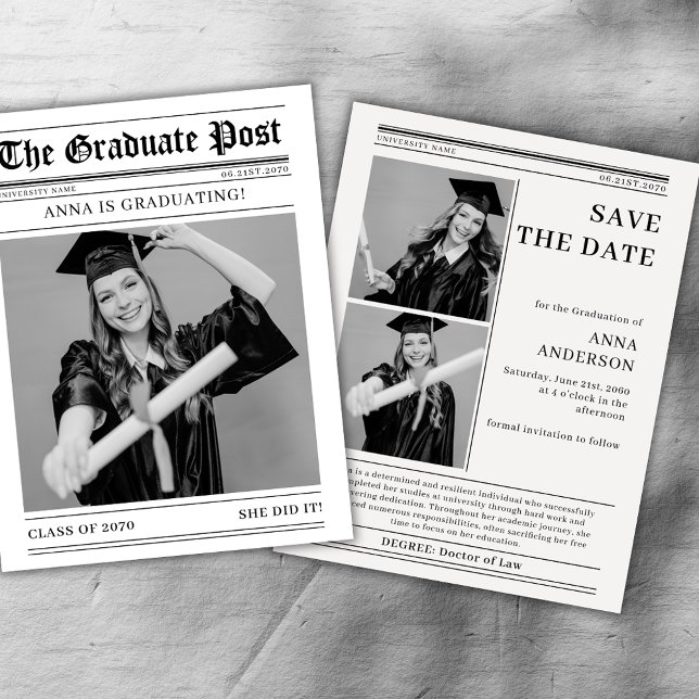 Newspaper 2026 Graduation Photos Save The Date (Créateur téléchargé)