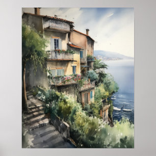 Nice France Aquarelle Paysage Art Imprimer Poster