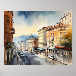 Nice France Aquarelle Paysage Art Imprimer Poster