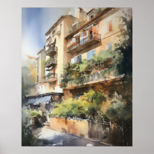 Nice France Aquarelle Paysage Art Imprimer Poster
