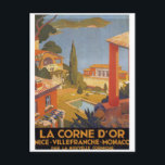 Nice Villefranche Monaco Carte postale Vintage<br><div class="desc">Beau poster vintage pour la Côte d'Azur La Corne d'Or - Nice - Villefranche - Monaco. Aquarelle nostalgique avec jardins et maisons donnant sur la côte.</div>