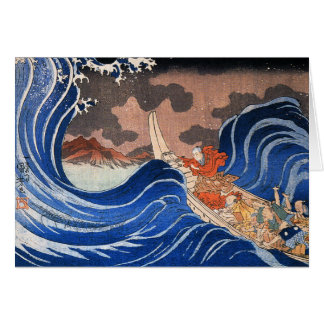 Nichiren calme une tempête dans Kakuda, Kuniyoshi