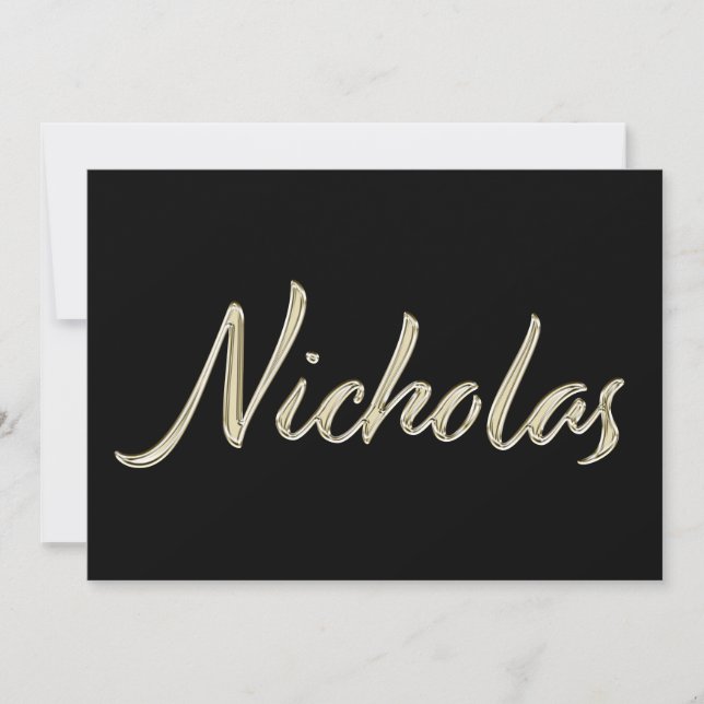 Nicholas Nom or blanc Carte calligraphiée (Devant)