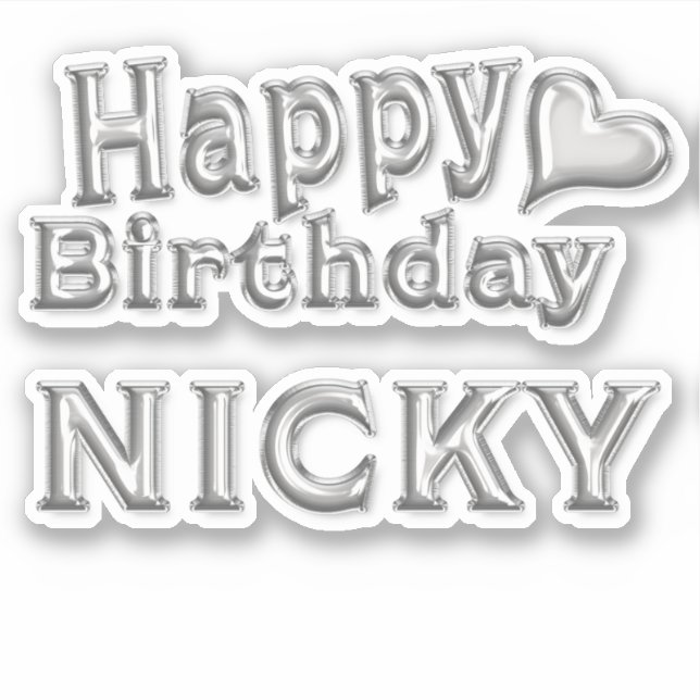 Nicky Joyeux Anniversaire autocollant argenté (Devant)