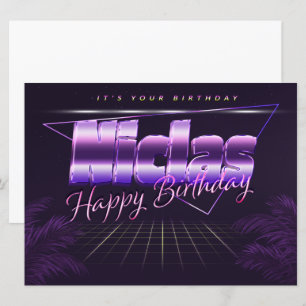 Niclas prénom carte rétro lilas pour un anniversai