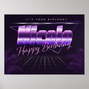 Nicolo Prénom lila retro Poster Anniversaire