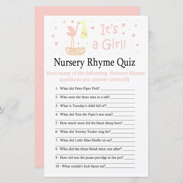 Nid de cigogne Nursery Rhyme Quiz jeu de baby show (Devant / Derrière)