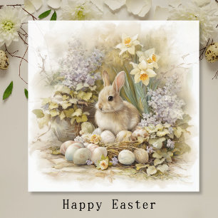 Nid de lapin de Pâques vintage avec fleurs de prin