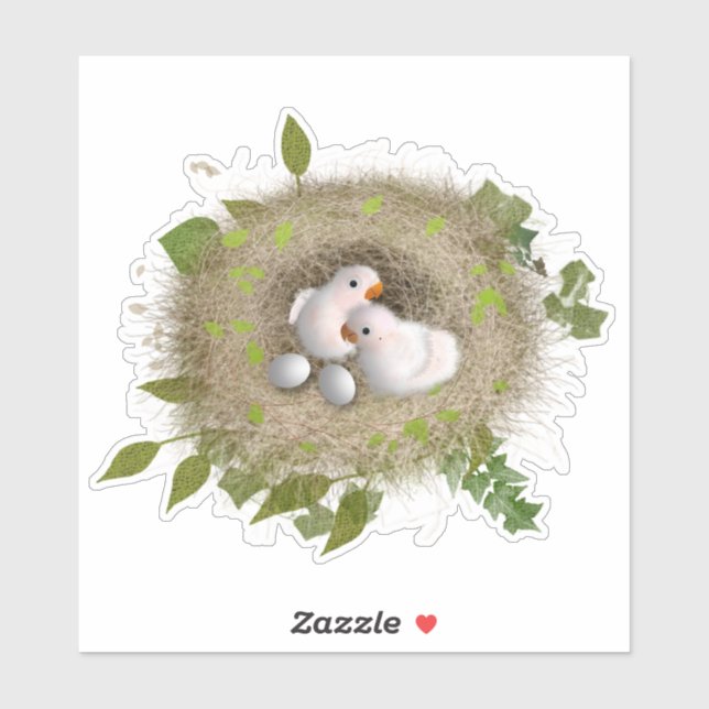 Nid mignon d'oiseaux Autocollant vinyle sur mesure (Feuille)