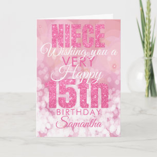 Niece 15th Girly rose Parties scintillant carte d'