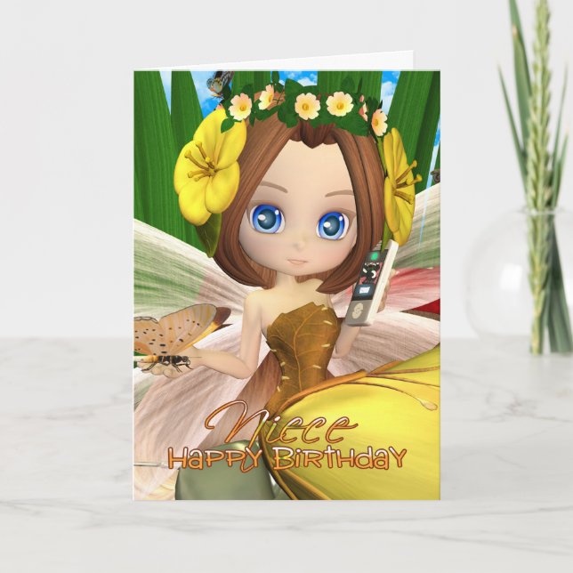 Niece Carte d'anniversaire avec lune cutie automne (Devant)