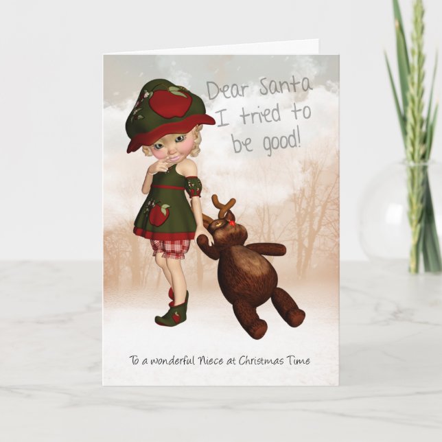 Nièce, chère rétro carte de Noël mignonne de Père (Devant)