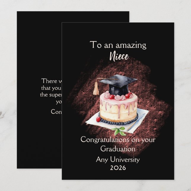 Niece Graduation Cap and Cake Congratulations (Devant / Derrière)