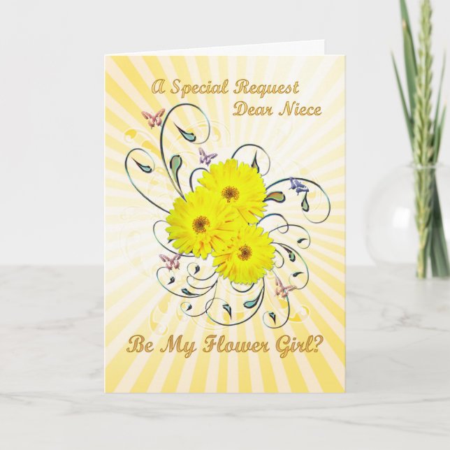 Nièce, invitation de demoiselle d'honneur, fleurs  (Devant)