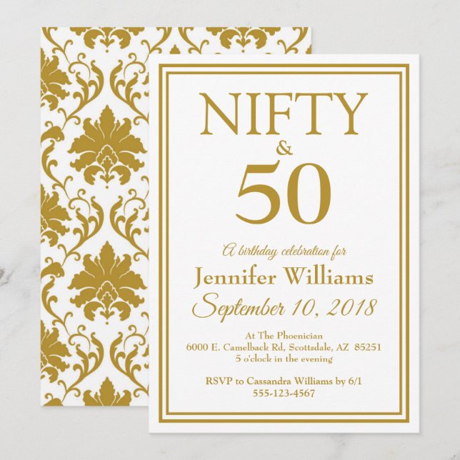 Nifty & Fifty ! Invitation élégante pour une fête  (Devant / Derrière)