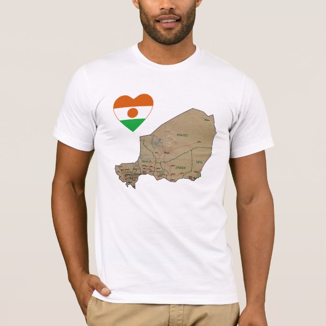 Niger Drapeau Coeur et carte T-shirt (Devant)