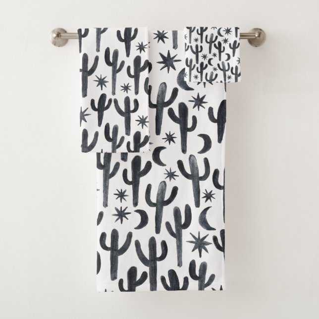 Night Desert Cactus Aquarelle Motif Indigo (En situation)