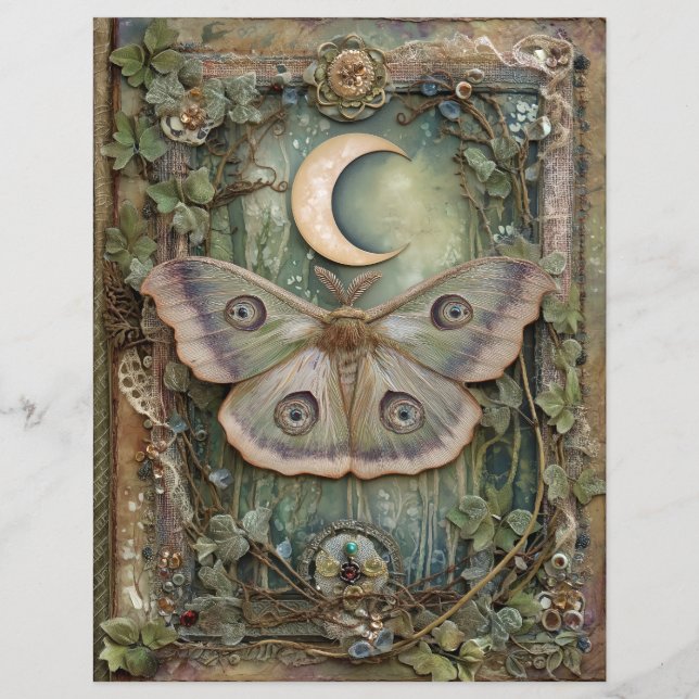 Night Moon Moth Junk Journal Scrapbook Paper (Devant)