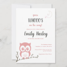 Night Owl Baby Girl Rose Shower Invitation