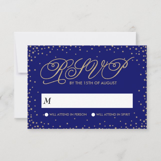 Night Sky Gold Stars Fancy Wedding RSVP (Devant)