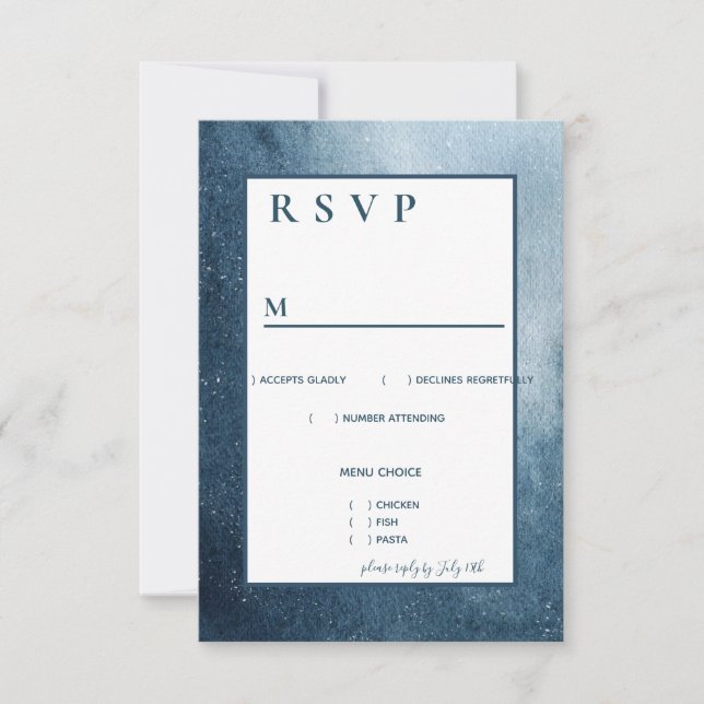 Night Sky Stars Marine Blue White Menu RSVP (Devant)