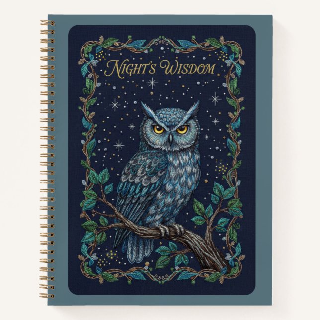 Night's Wisdom Owl Celestial Embroidery Journal (Devant)