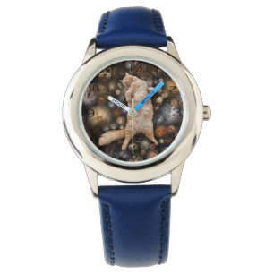 Nighty Kitty Chat, Montre En Cuir Pour Enfants