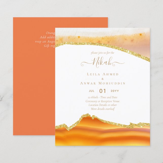 NIKAH - Agate Gold BUDGET Mariages Invitations (Devant / Derrière)
