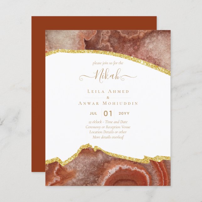 NIKAH - Agate Gold BUDGET Mariages Invitations (Devant / Derrière)