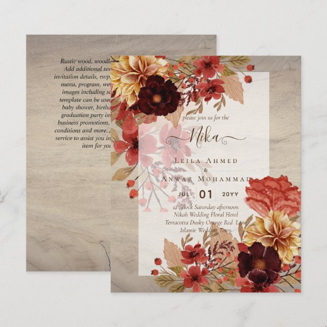 NIKAH - BUDGET Floral  Invitation de mariage islam (Devant / Derrière)