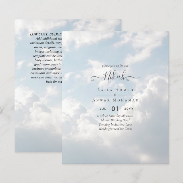 NIKAH - Budget - Invitations de mariage islamique  (Devant / Derrière)