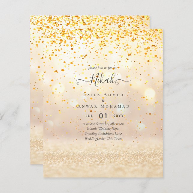 NIKAH - Budget - Invitations de mariage islamique  (Devant / Derrière)