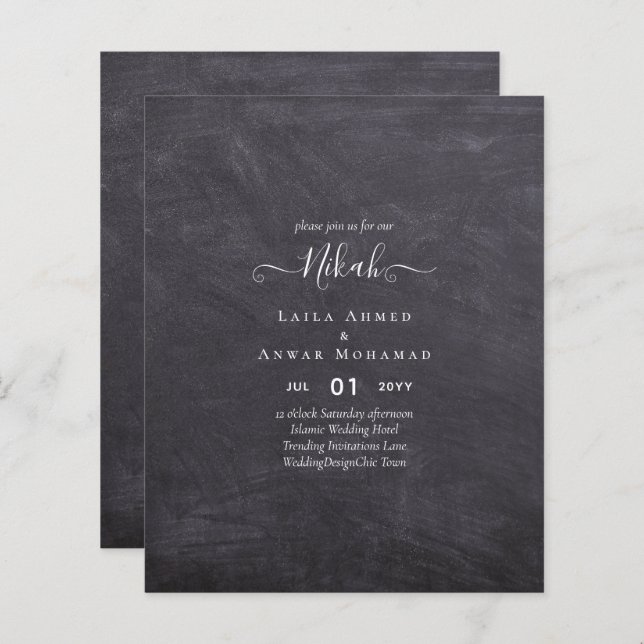 NIKAH - Budget - Invitations de mariage islamique  (Devant / Derrière)