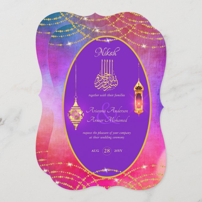 NIKAH - Invitation à un mariage islamique orné d'o (Devant / Derrière)