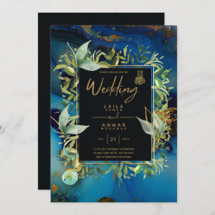 NIKAH - Invitations de mariage islamique d'or bleu