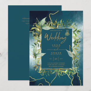 NIKAH - Invitations de mariage islamique d'or bleu