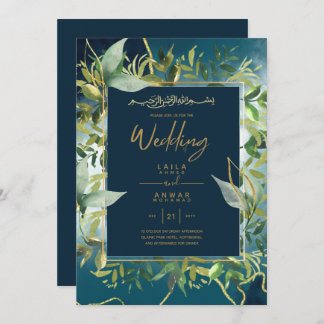NIKAH - Invitations de mariage islamique d'or bleu