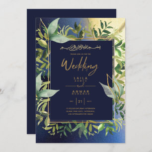 NIKAH - Invitations de mariage islamique d'or bleu