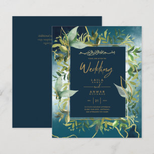 NIKAH - Invitations de mariage islamique d'or bleu