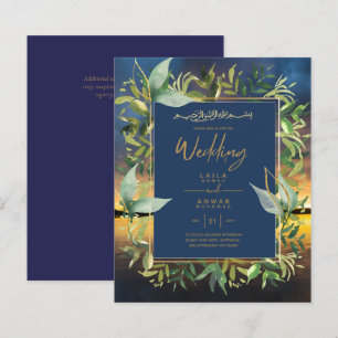 NIKAH - Invitations de mariage islamique d'or bleu