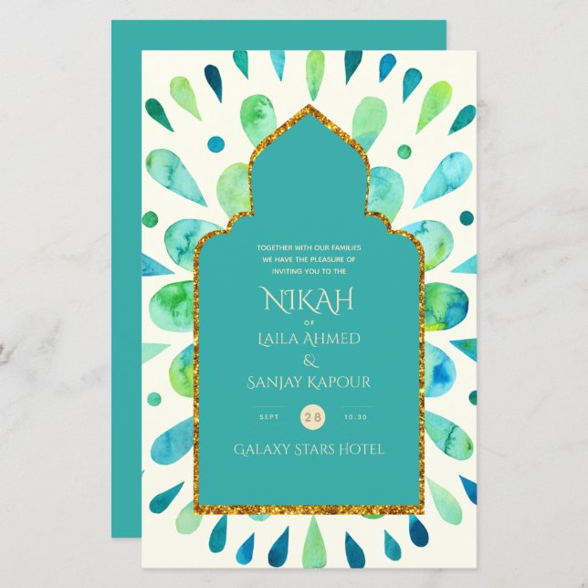 NIKAH - Mariage d'or moderne Mandala Turquoise Inv (Devant / Derrière)