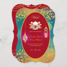 NIKAH - Mosquée Ornée Faire-part de mariage Rouge 