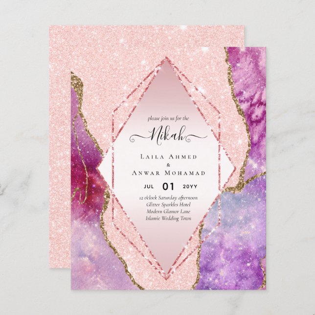 Nikah Wedding Invite AGATE GOLD PARTIES SCINTILLAN (Devant / Derrière)