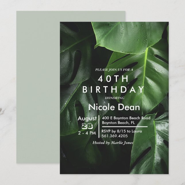 N'IMPORTE QUEL ÂGE - Feuille tropicale Invitation  (Devant / Derrière)