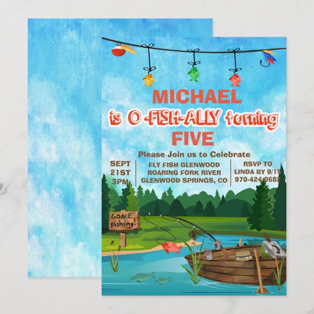 N'IMPORTE QUEL ÂGE - JETÉ Pêche Invitation Anniver (Devant / Derrière)