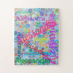 N'importe quel nom Collage Puzzle avec fleurs<br><div class="desc">Ce puzzle amusant présente un design girly coloré avec le nom de votre choix apparaissant dans de nombreuses polices et couleurs différentes. Les noms sont affichés sur un arrière - plan bleu avec des fleurs colorées. Grand cadeau pour toute fille qui pourrait aimer un puzzle personnalisé!</div>