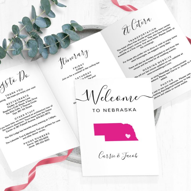 N'importe quelle couleur Nebraska Carte Mariage Bi (Nebraska Wedding Welcome Letter & Itinerary)
