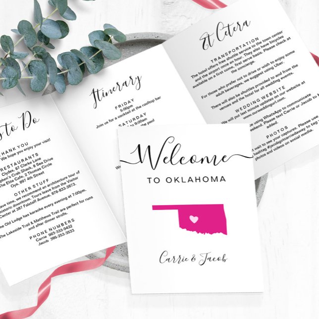 N'importe quelle couleur Oklahoma Carte Mariage ac (Oklahoma Wedding Welcome Itinerary & Letter)