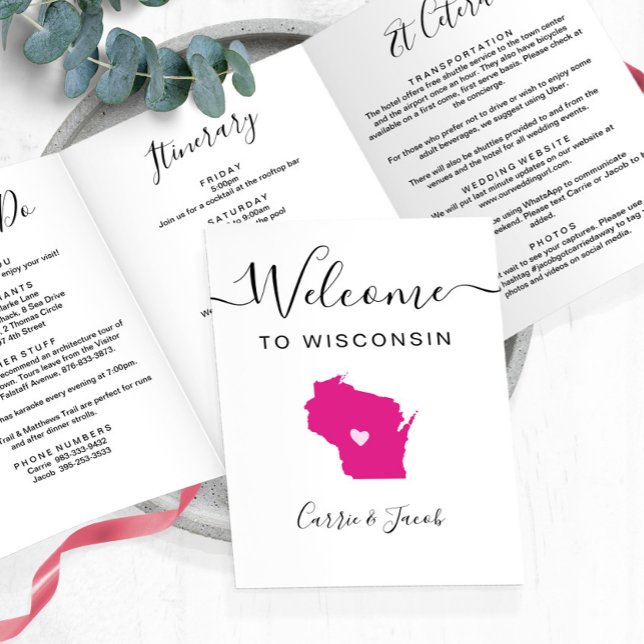 N'importe quelle couleur Wisconsin Carte Mariage B (Wisconsin Wedding Welcome Letter & Itinerary)