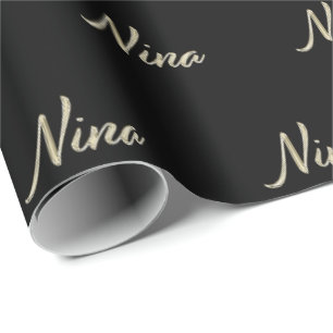 Nina papier cadeau en écriture manuscrite or blanc